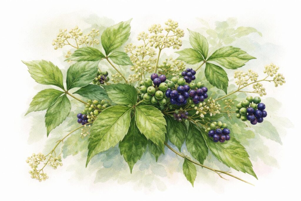 Ampelopsis trifolia 2 ampelopsis trifolia ilustração botânica em aquarela do remédio homeopático