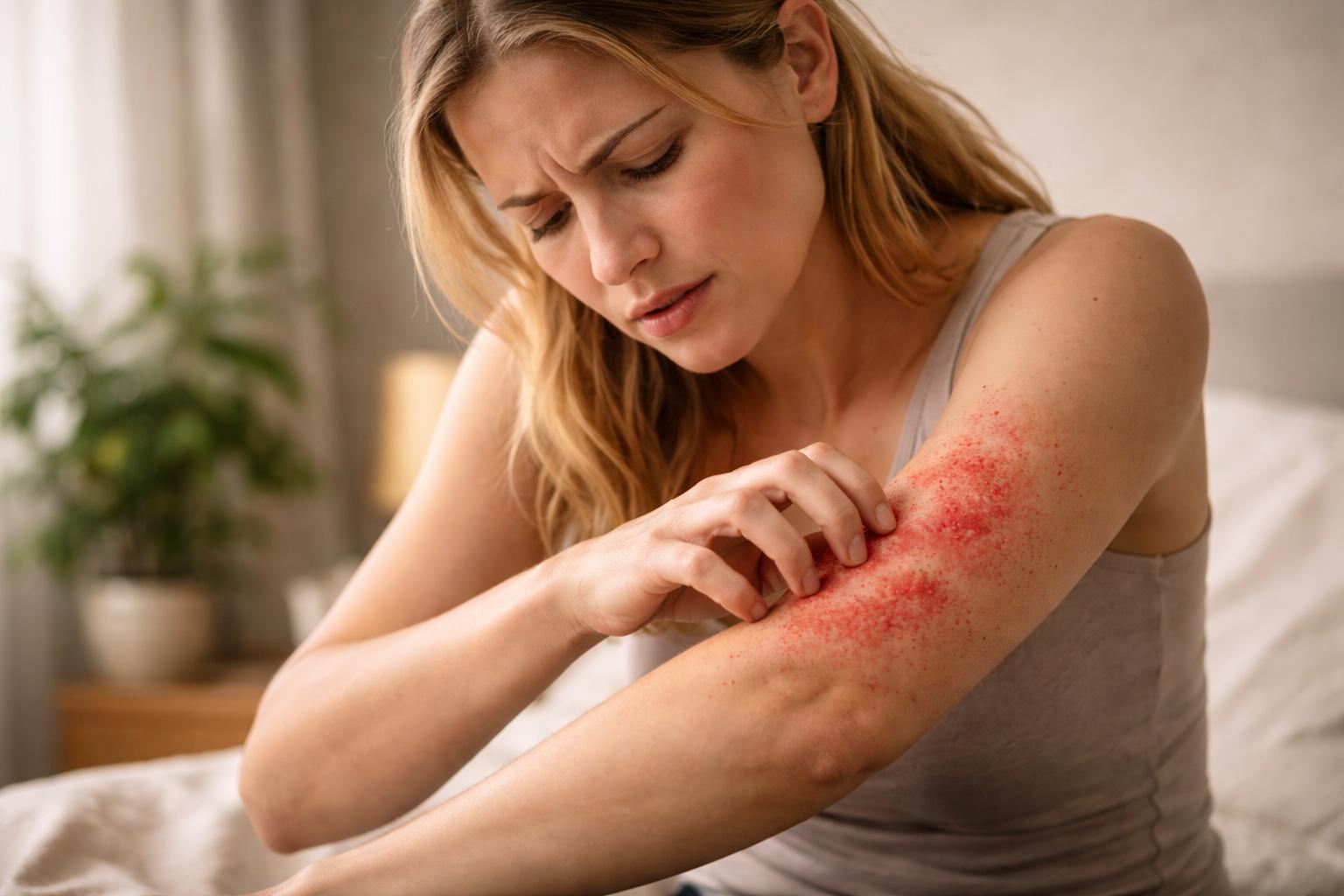 dermatite tóxica com irritação e vermelhidão na pele associada a ampelopsis trifolia na homeopatia