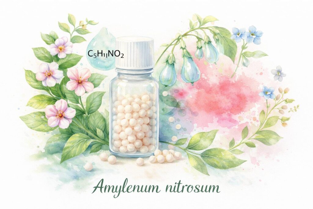 amylenum nitrosum ilustração em aquarela representando o remédio homeopático