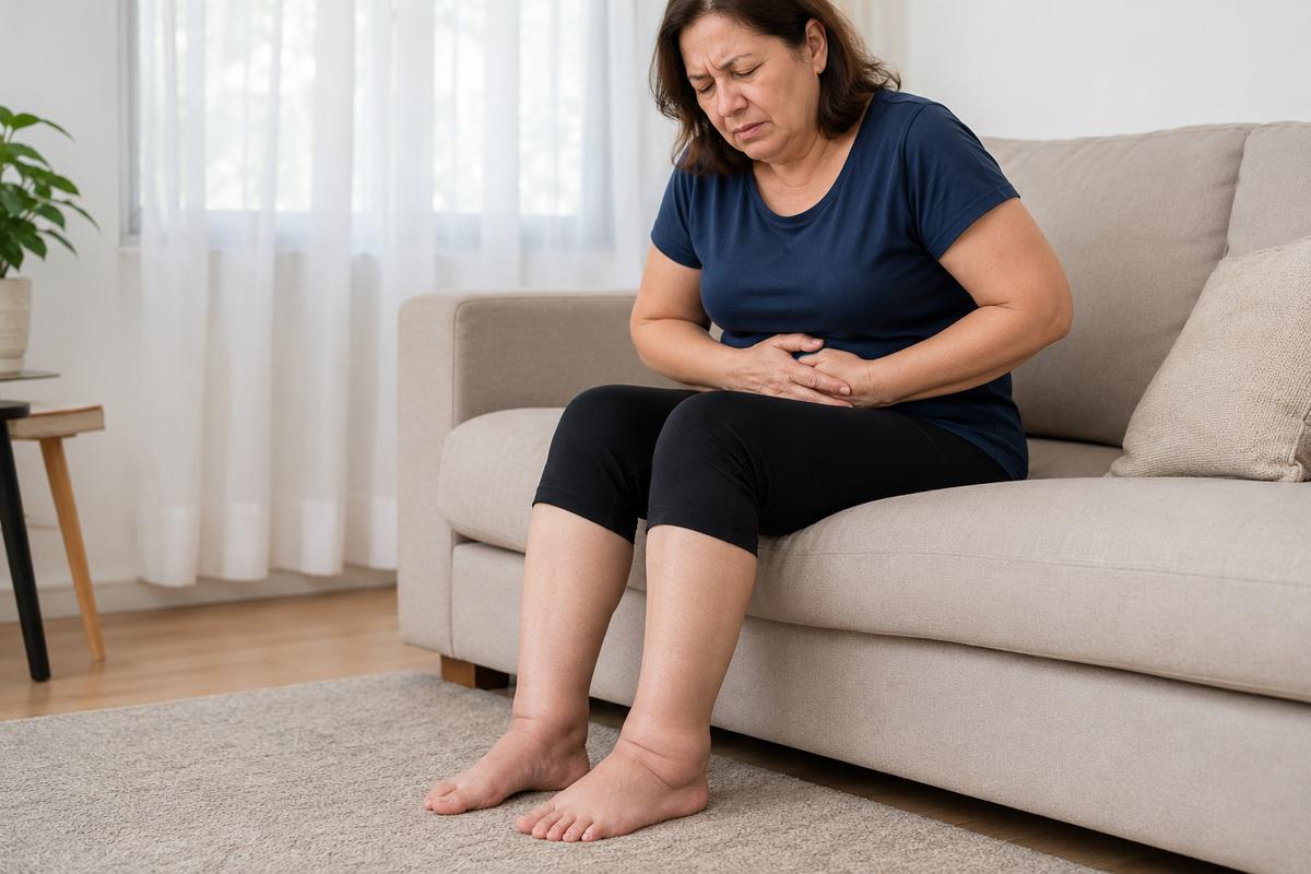 Paciente com insuficiência cardíaca apresentando edema, trânsito intestinal irregular, alternância de constipação e diarreia, evacuação incompleta e cansaço após evacuar.